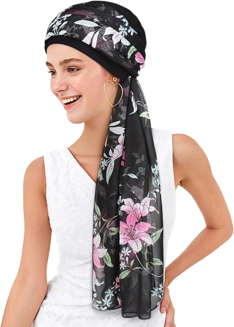 Awefeel Chemo Hats for Women – Extra Long 47" Chiffon Scarf – Soft Cancer Headwear for Hair Loss – Stylish Chemo Caps - Image 2